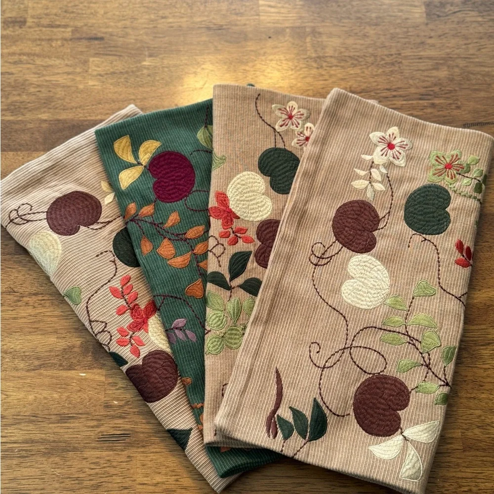 4 Crate & Barrel Mandarin Garden Pillow Covers Embroidered Holiday Fall 16”